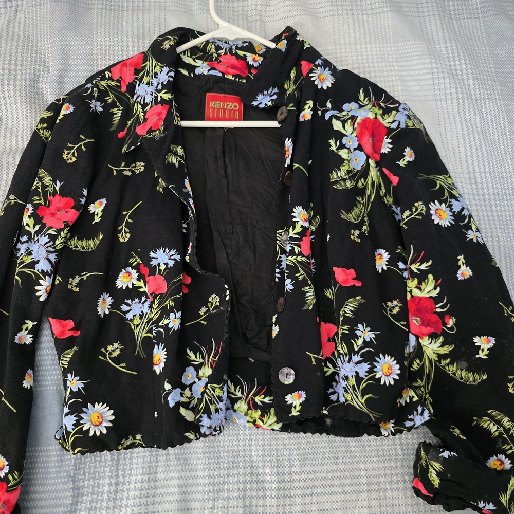 Kenzo Black and Red Floral Cropped Blazer